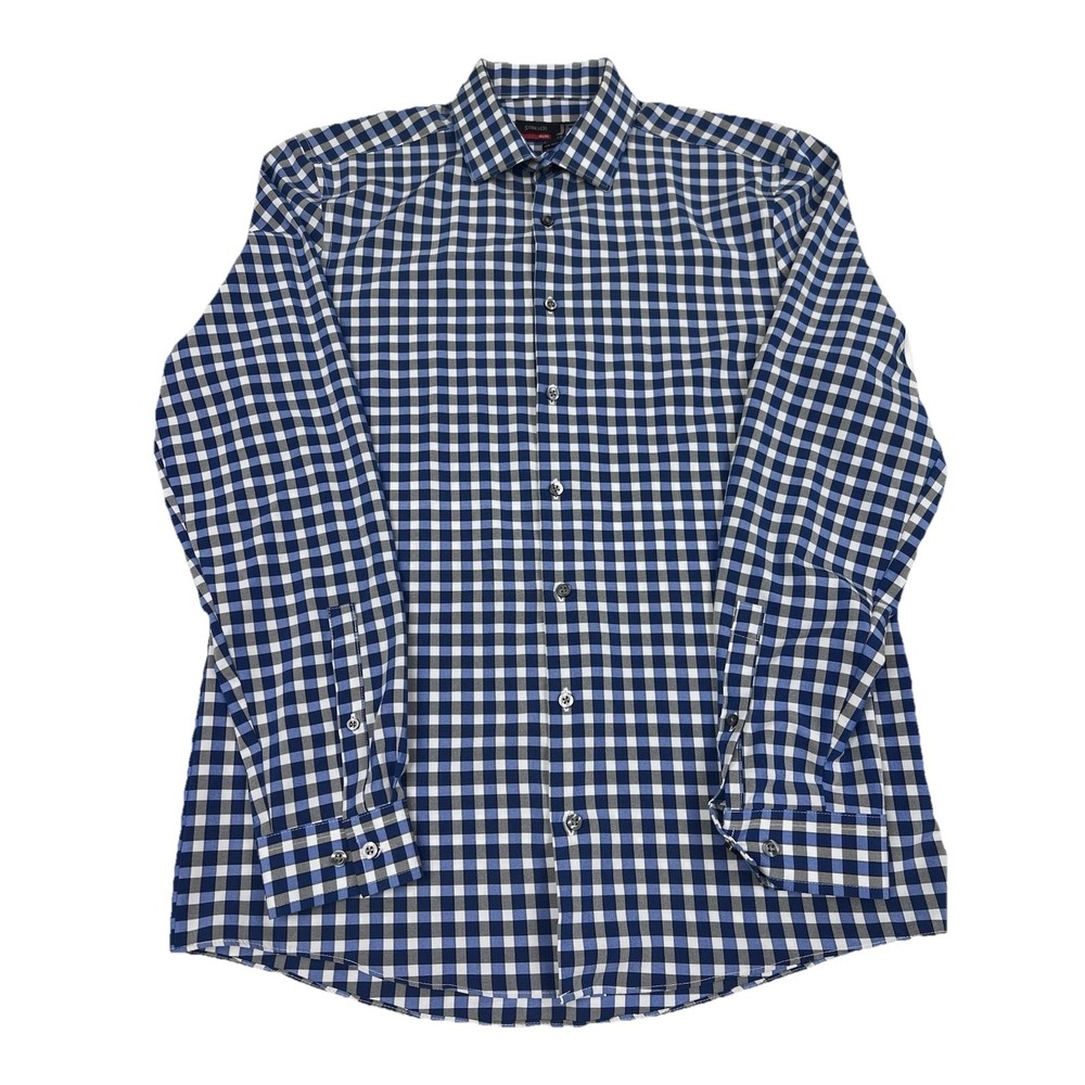 J Ferrar Mens Slim Fit Long Sleeve Button Down Shirt Plaid Stretch Cotton M